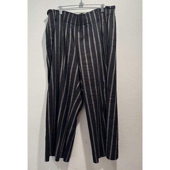 J.Jill Stretch Linen Blend Pants Women's Large Cropped Black Striped Wide Leg - Picture 1 of 10